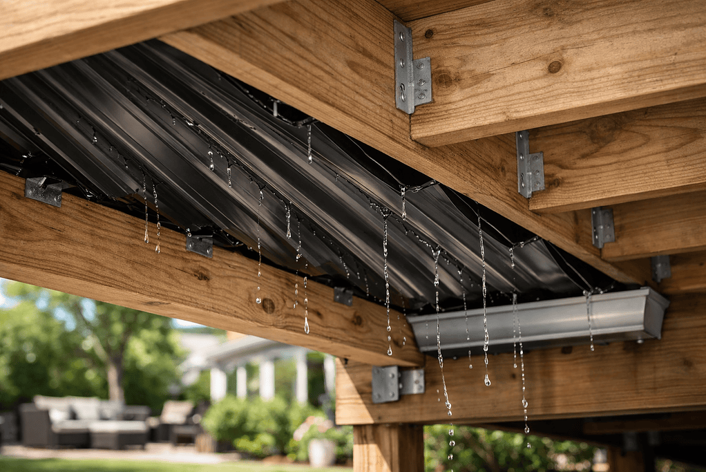 Under-deck drainage system in action